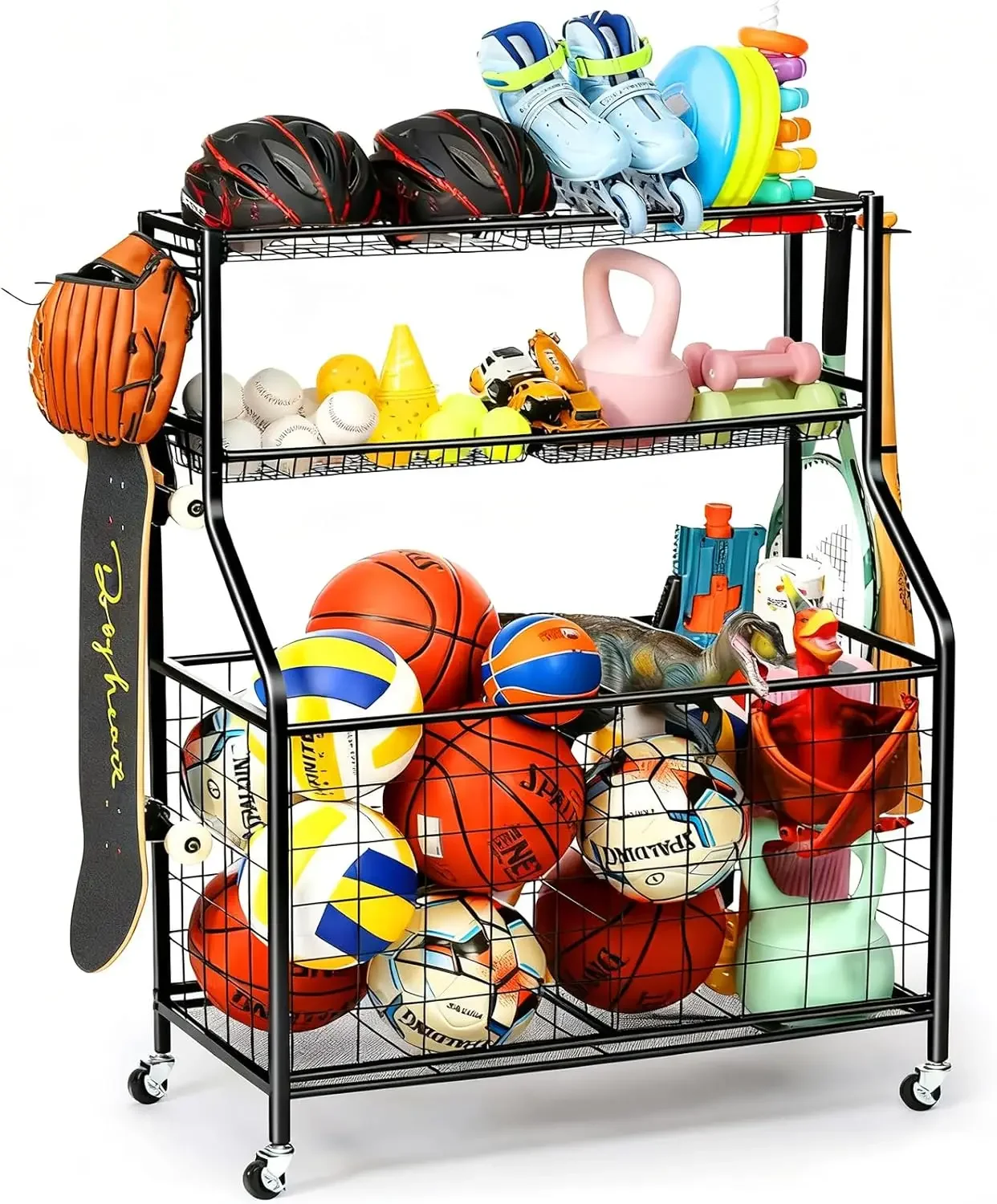 Kids Outdoor Gym - Steel Basketball Rack Organizer Storage Ball