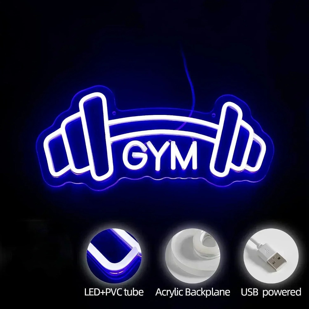 Barbell Gym Neon Sign Blue Dum - Kids Outdoor Gym 评论和价格
