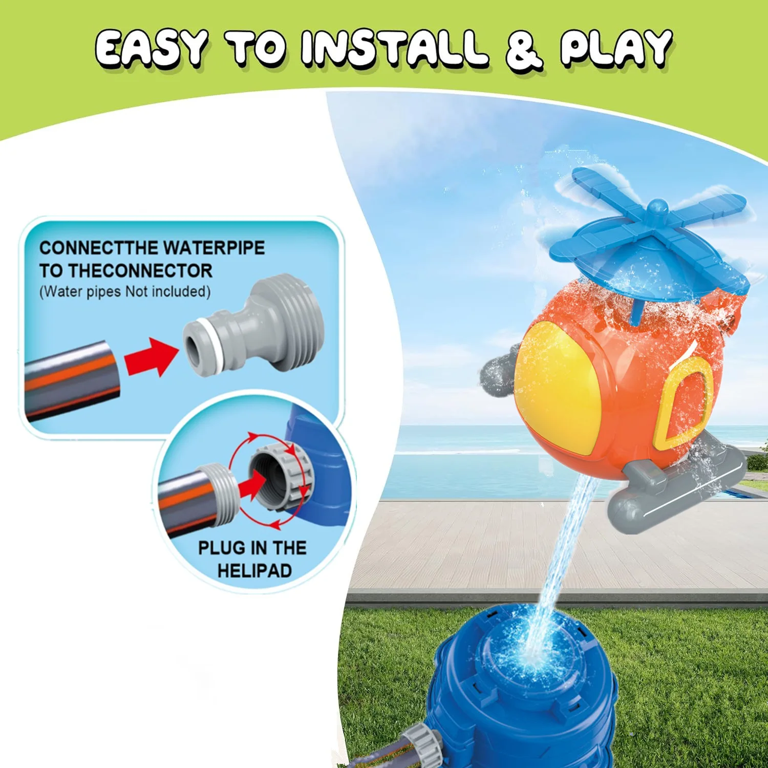 Helicopter Sprinkler Water Toy - Kids Outdoor Yard Tools 评论和价格